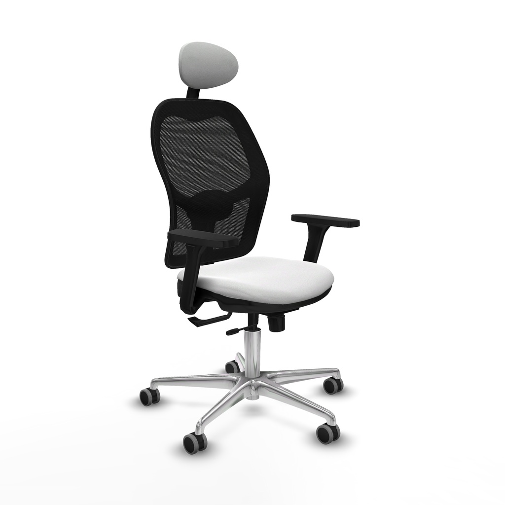 Jorquera traslack malla negra bali blanco brazos 3D base aluminio cabecero fijo ruedas 65mm engomada