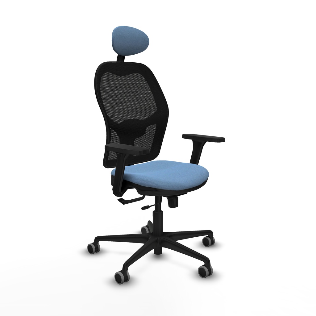 Jorquera traslack malla negra bali azul cielo brazos 3D base nailon cabecero fijo ruedas 65mm engomada