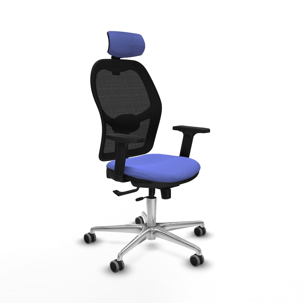 Jorquera traslack malla negra bali azul claro brazos 2D base aluminio cabecero 2D ruedas 65mm engomada