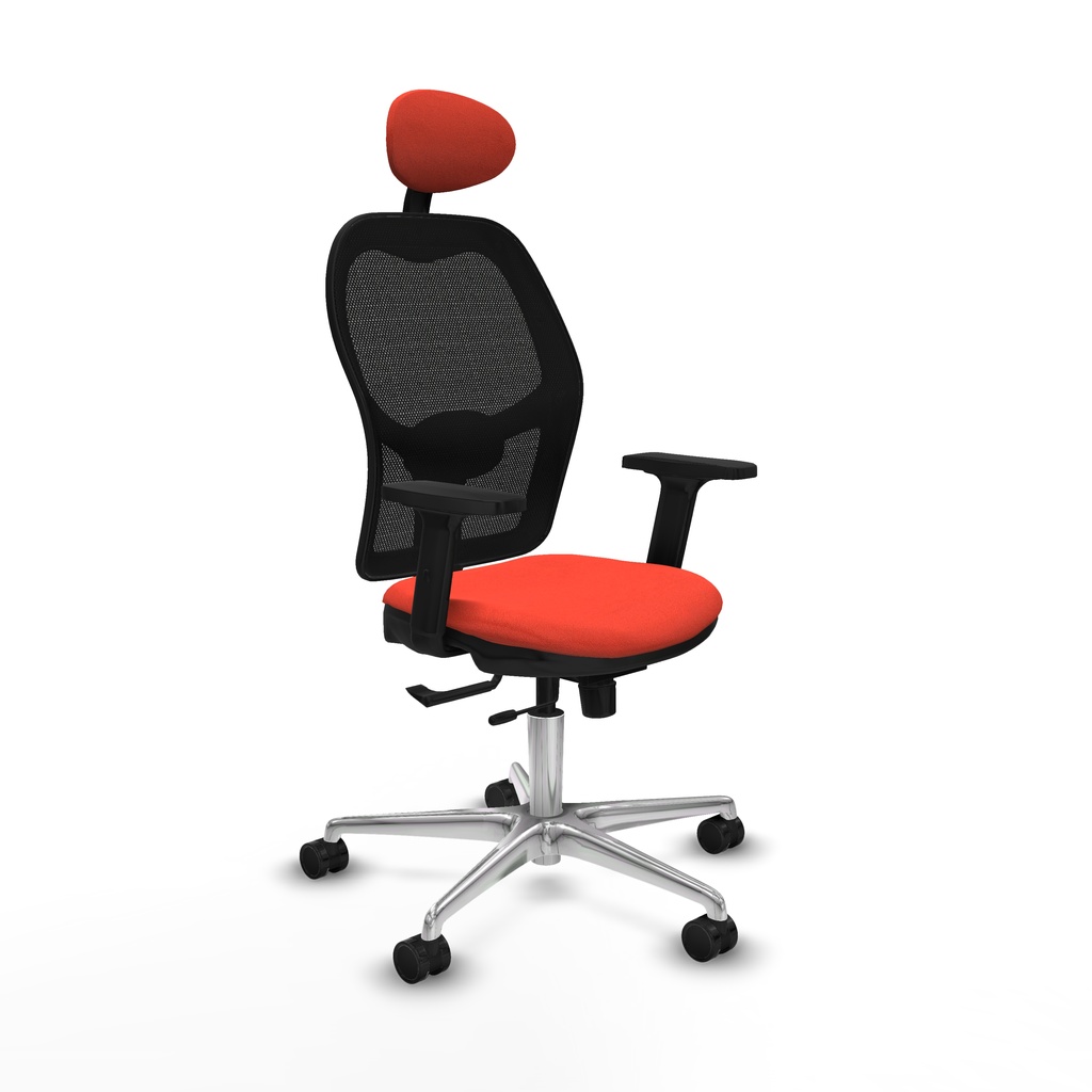 Jorquera traslack malla negra bali naranja oscuro brazos 2D base aluminio cabecero fijo ruedas 65mm nailon