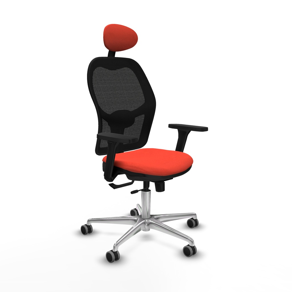 Jorquera traslack malla negra bali naranja oscuro brazos 3D base aluminio cabecero fijo ruedas 65mm engomada