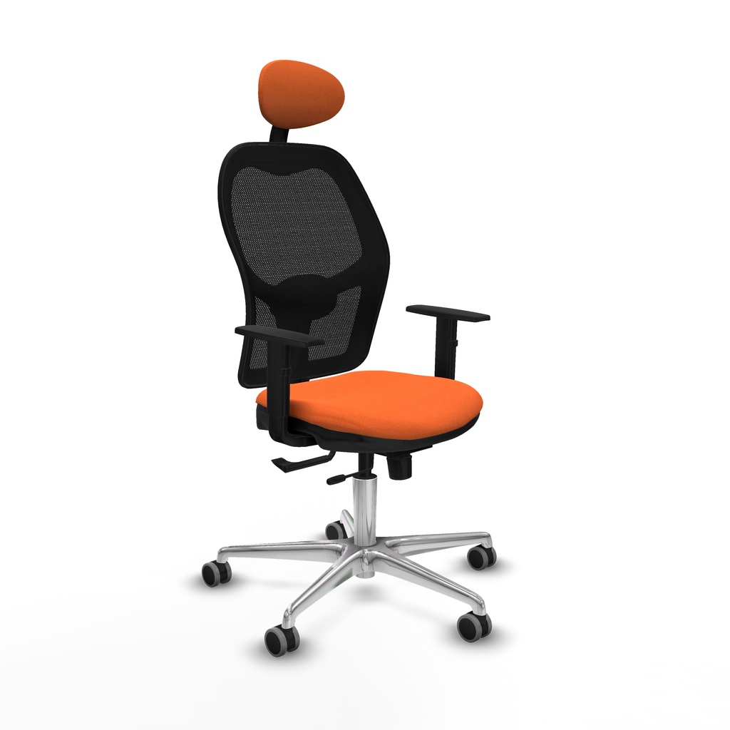 Jorquera traslack malla negra bali naranja brazos 1D base aluminio cabecero fijo ruedas 65mm engomada