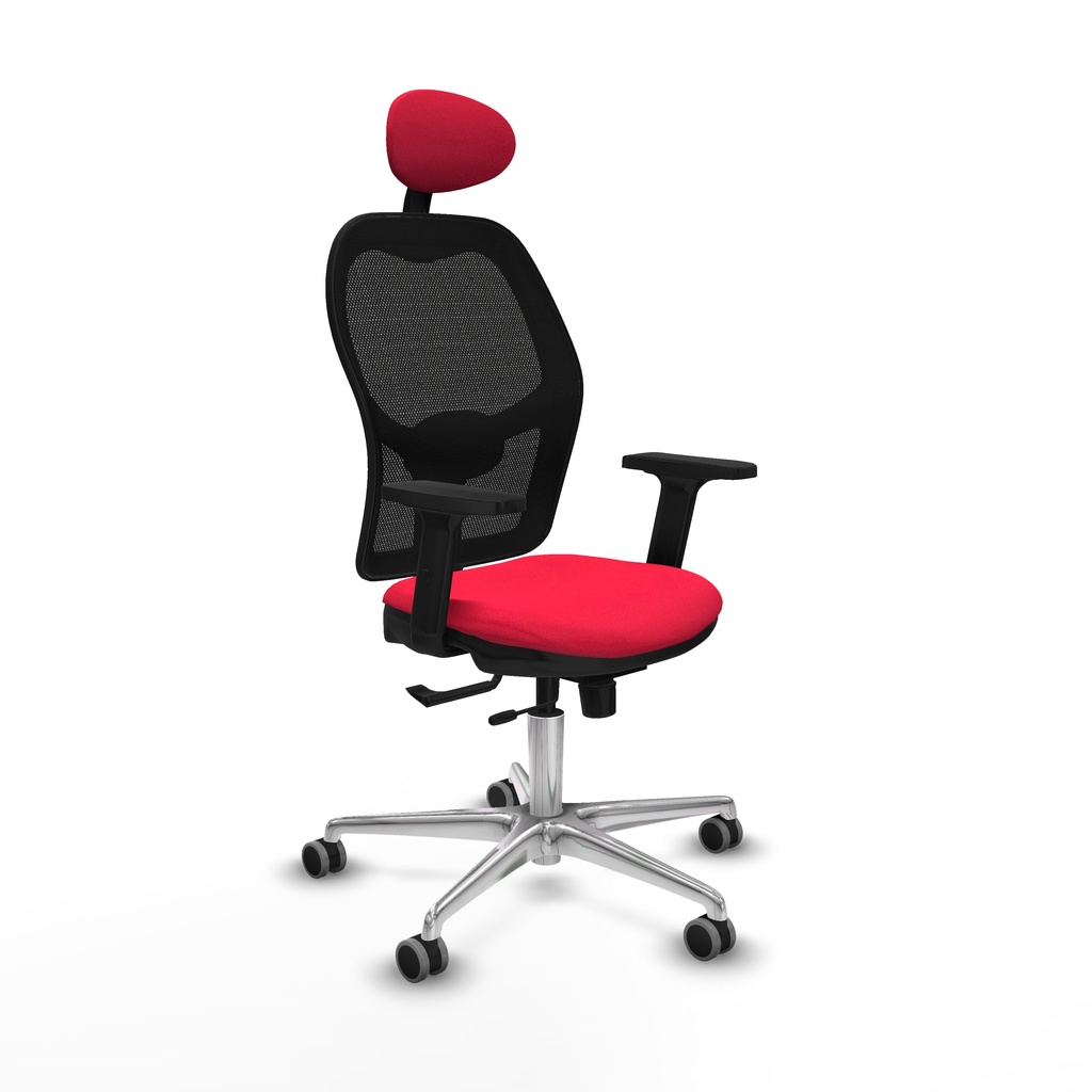 Jorquera traslack malla negra bali rojo brazos 2D base aluminio cabecero fijo ruedas 65mm engomada