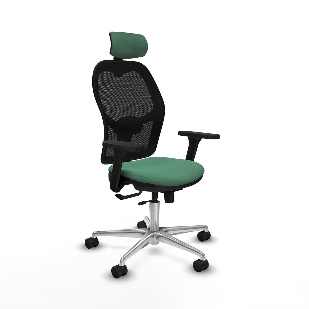 Jorquera traslack malla negra bali verde esmeralda brazos 3D base aluminio cabecero 2D ruedas 65mm nailon