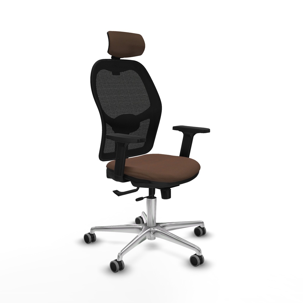 Jorquera traslack malla negra bali marrón oscuro brazos 2D base aluminio cabecero 2D ruedas 65mm engomada