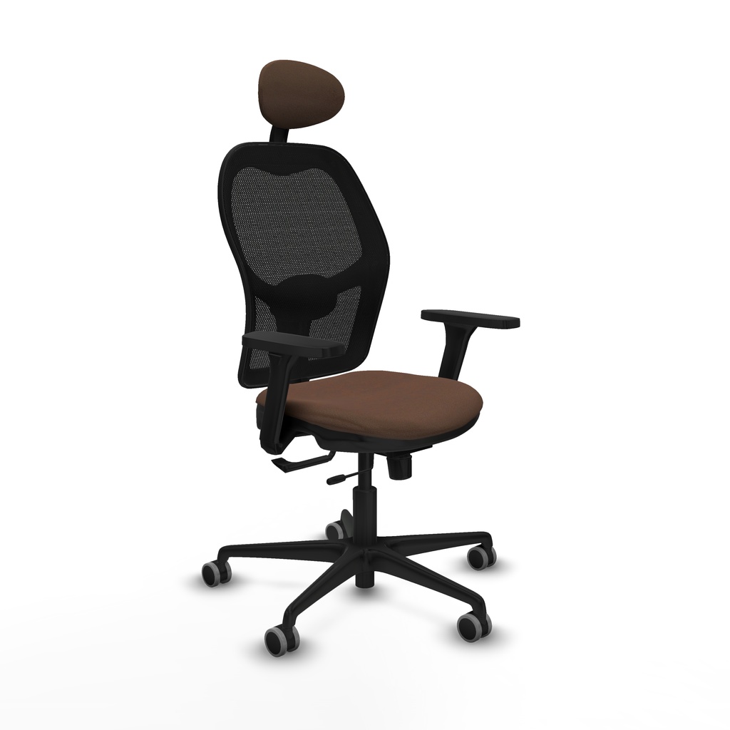 Jorquera traslack malla negra bali marrón oscuro brazos 3D base nailon cabecero fijo ruedas 65mm engomada