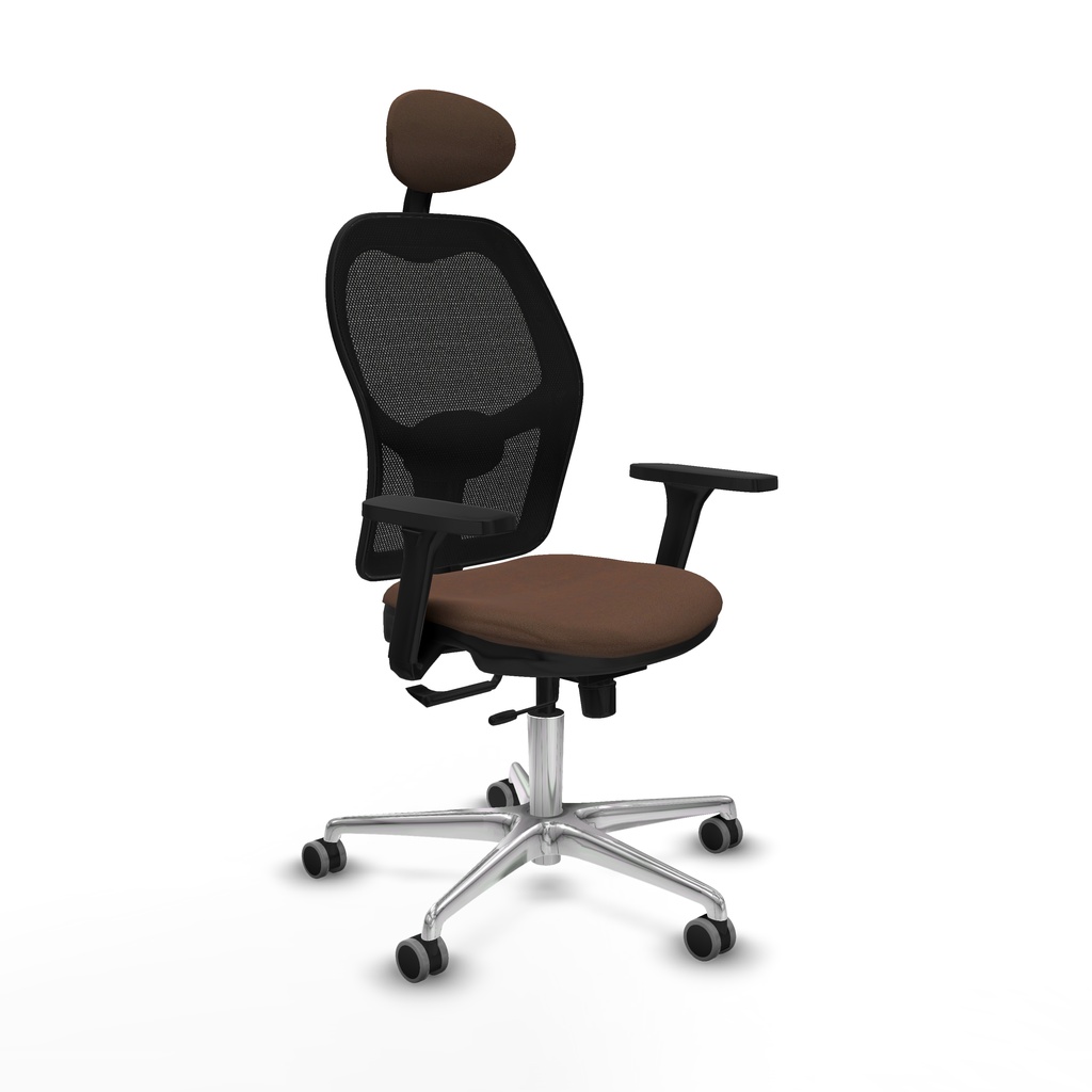 Jorquera traslack malla negra bali marrón oscuro brazos 3D base aluminio cabecero fijo ruedas 65mm engomada