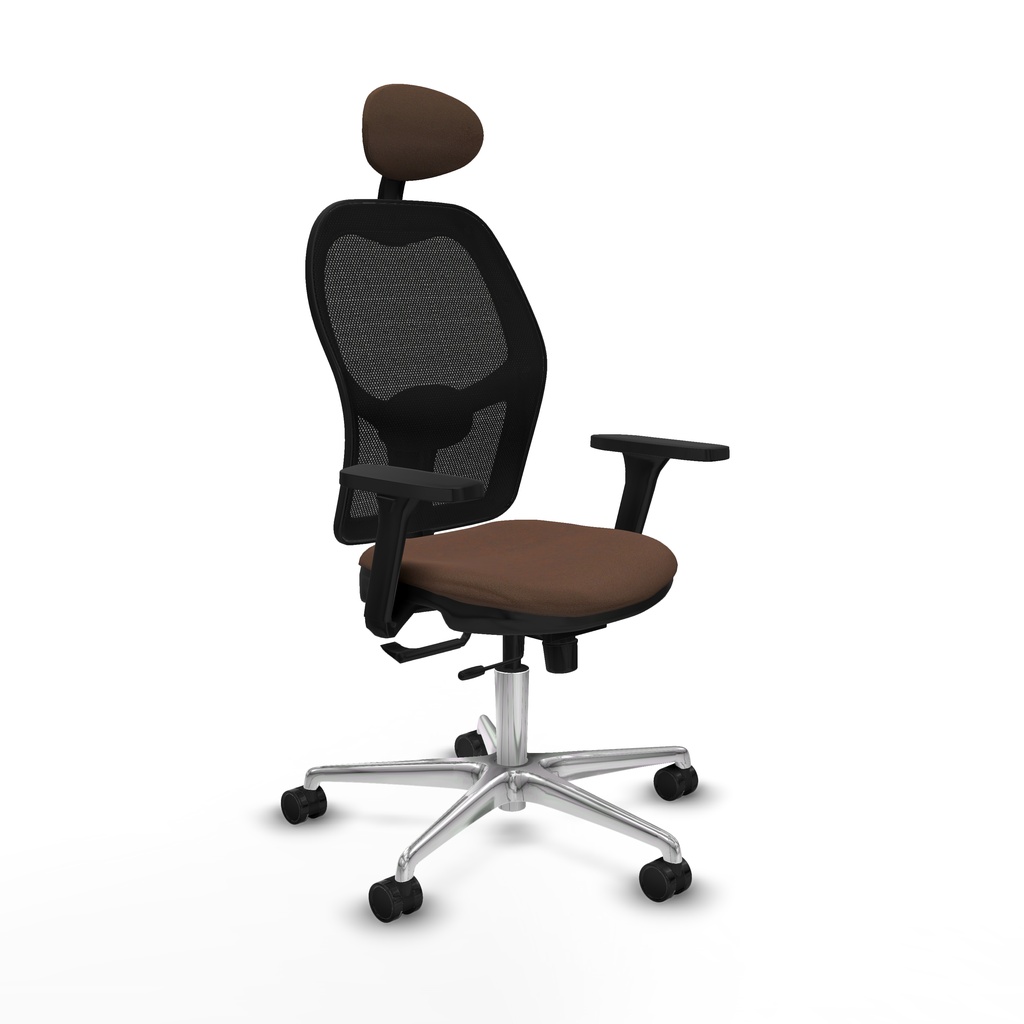 Jorquera traslack malla negra bali marrón oscuro brazos 3D base aluminio cabecero fijo ruedas 65mm nailon