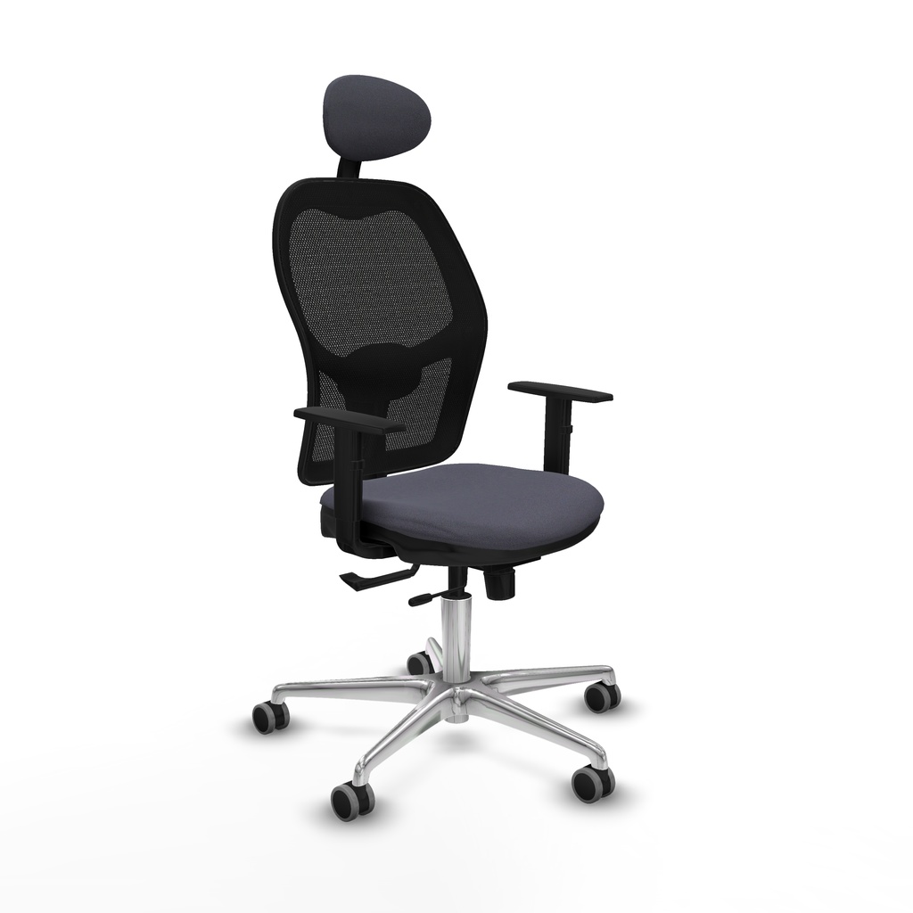 Jorquera traslack malla negra bali gris oscuro brazos 1D base aluminio cabecero fijo ruedas 65mm engomada