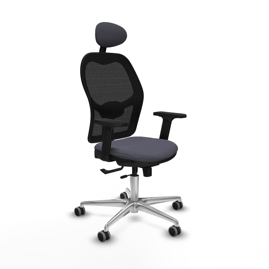 Jorquera traslack malla negra bali gris oscuro brazos 2D base aluminio cabecero fijo ruedas 65mm engomada