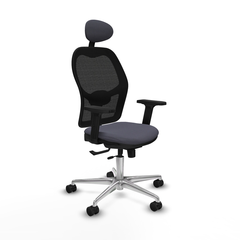 Jorquera traslack malla negra bali gris oscuro brazos 2D base aluminio cabecero fijo ruedas 65mm nailon
