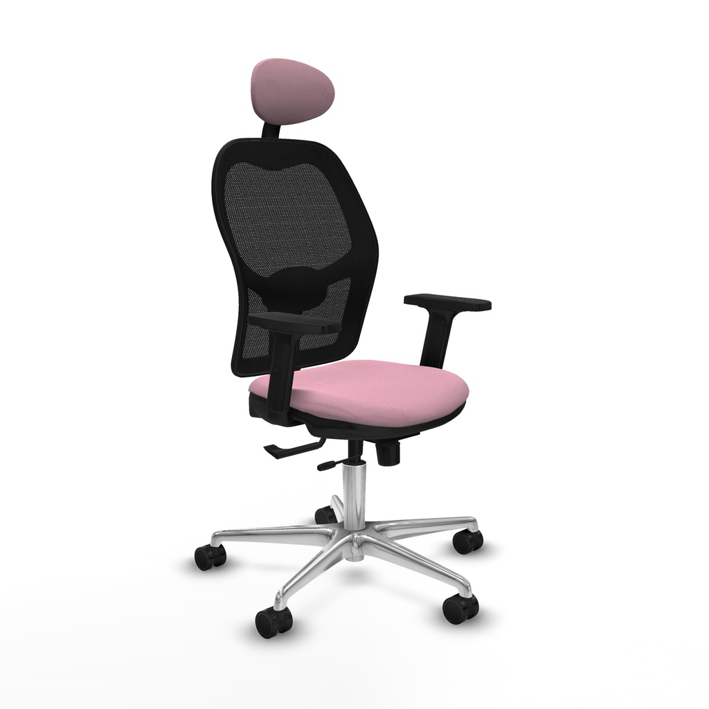 Jorquera traslack malla negra bali rosa brazos 2D base aluminio cabecero fijo ruedas 65mm nailon