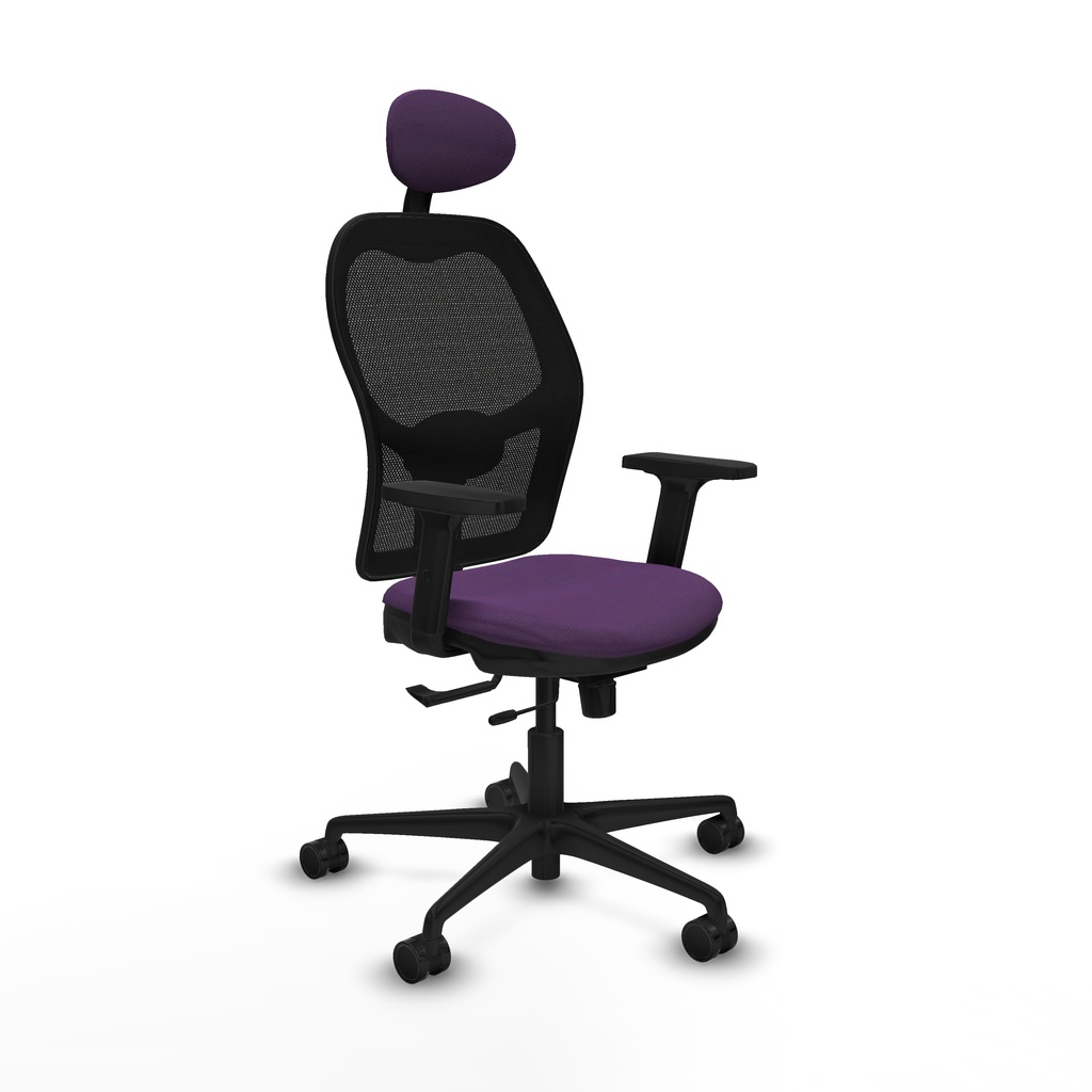 Jorquera traslack malla negra bali morado brazos 2D base nailon cabecero fijo ruedas 65mm nailon
