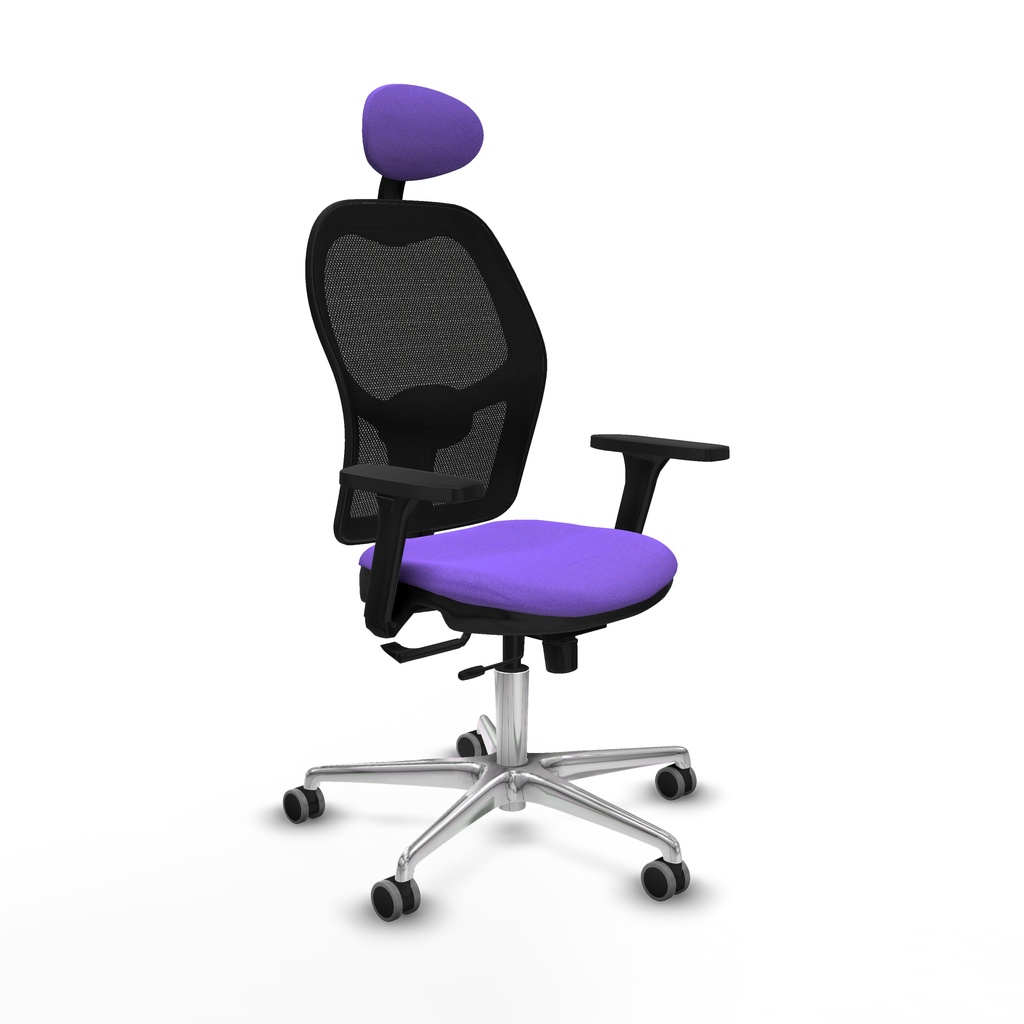 Jorquera traslack malla negra bali lila brazos 3D base aluminio cabecero fijo ruedas 65mm engomada
