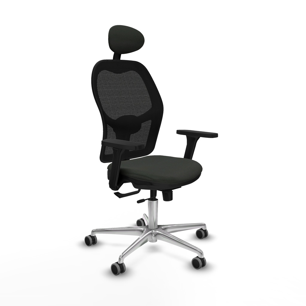 Jorquera traslack malla negra bali negro brazos 3D base aluminio cabecero fijo ruedas 65mm engomada