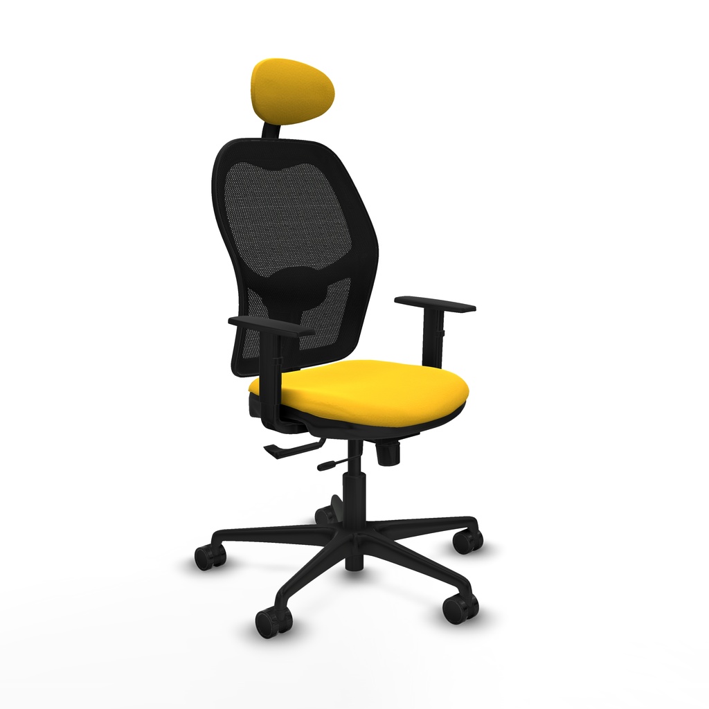 Jorquera traslack malla negra similpiel amarillo brazos 1D base nailon cabecero fijo ruedas 65mm nailon