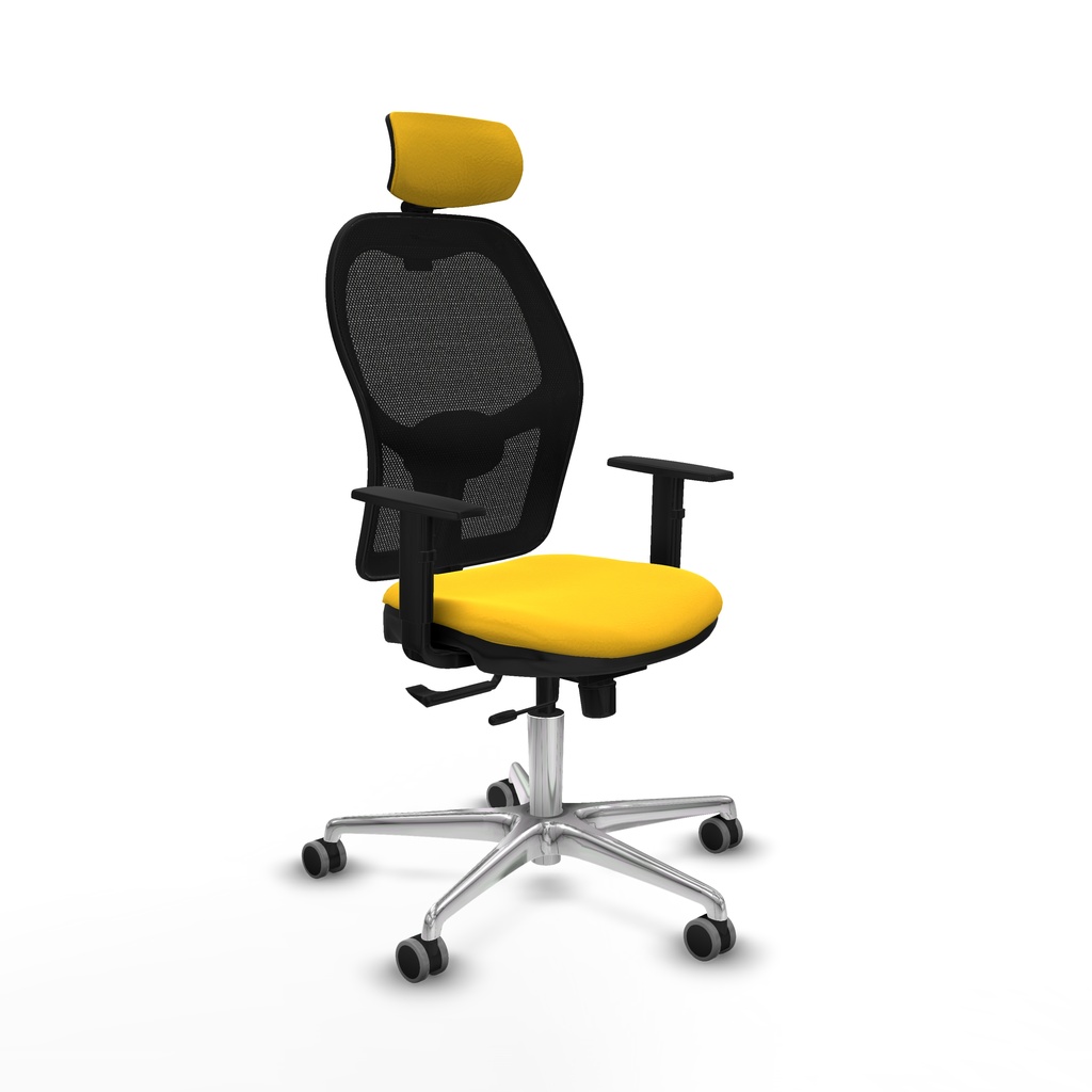 Jorquera traslack malla negra similpiel amarillo brazos 1D base aluminio cabecero 2D ruedas 65mm engomada