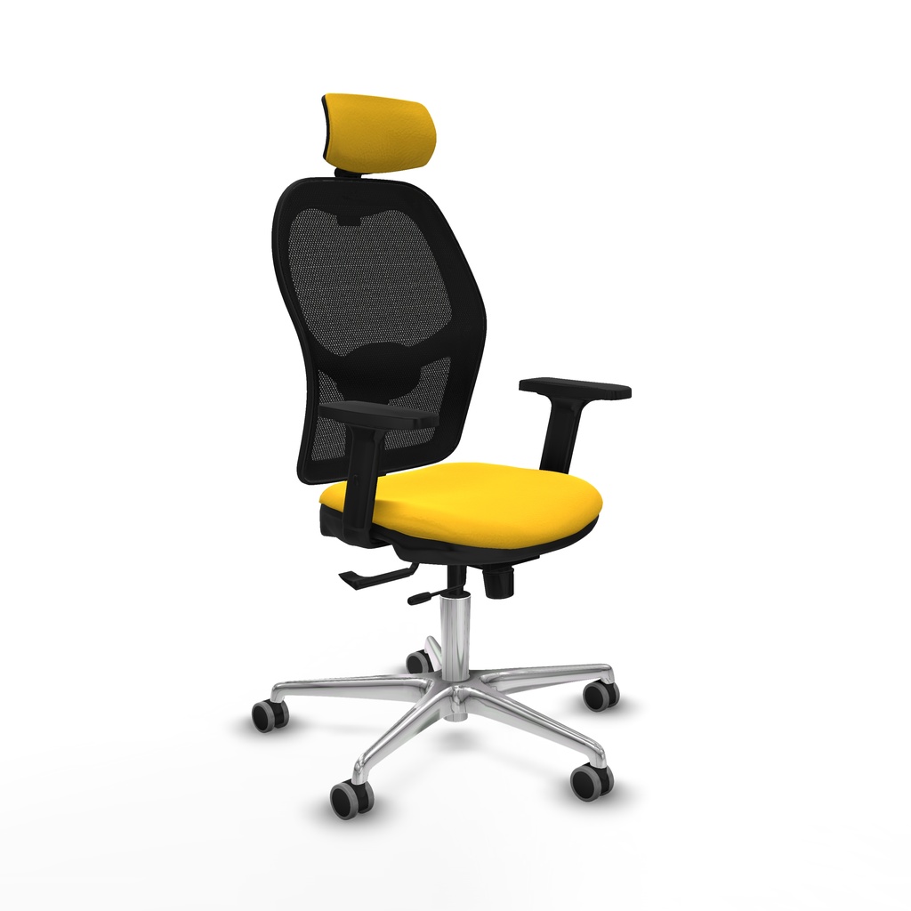 Jorquera traslack malla negra similpiel amarillo brazos 2D base aluminio cabecero 2D ruedas 65mm engomada