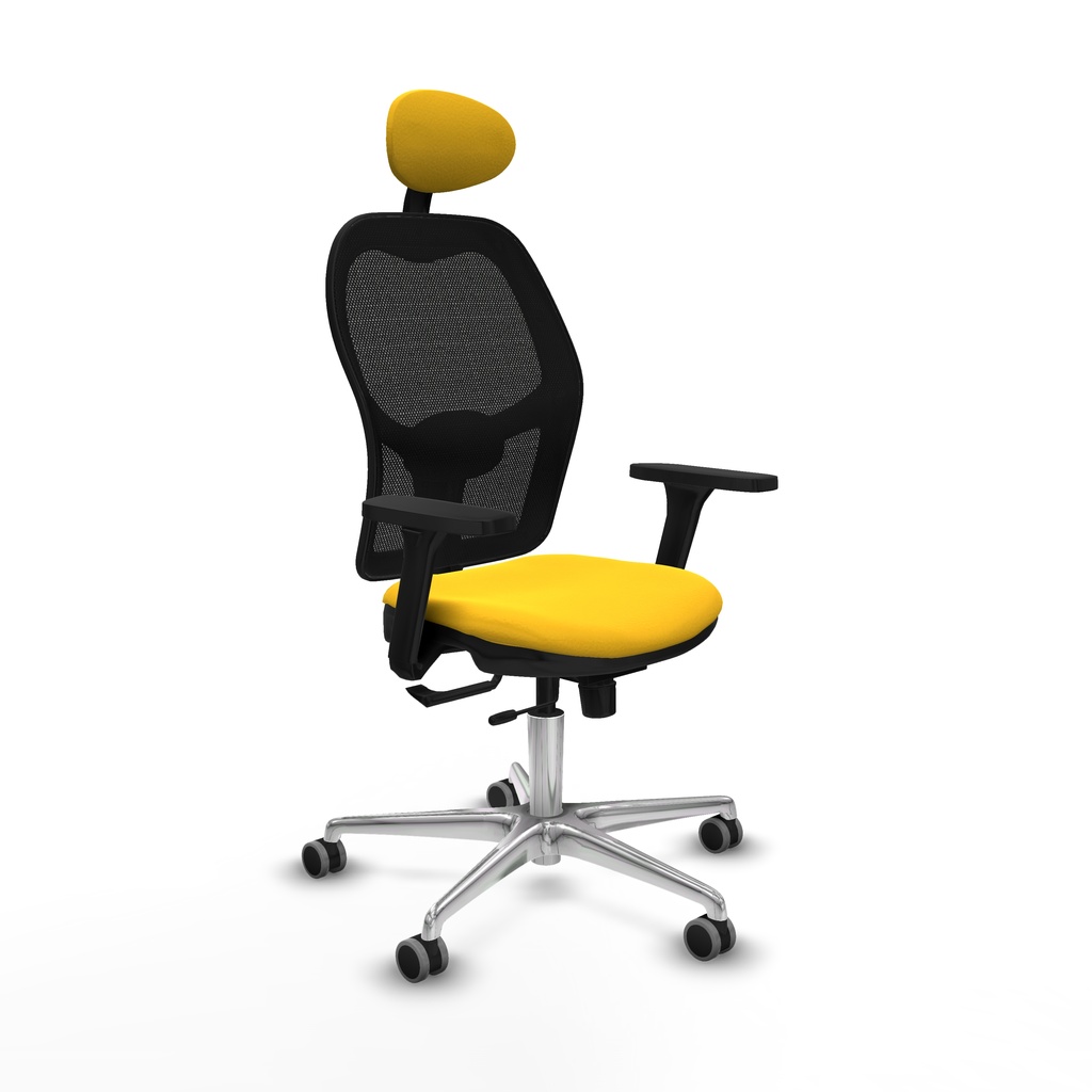 Jorquera traslack malla negra similpiel amarillo brazos 3D base aluminio cabecero fijo ruedas 65mm engomada