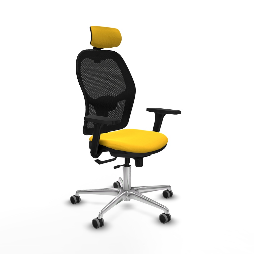 Jorquera traslack malla negra similpiel amarillo brazos 3D base aluminio cabecero 2D ruedas 65mm engomada