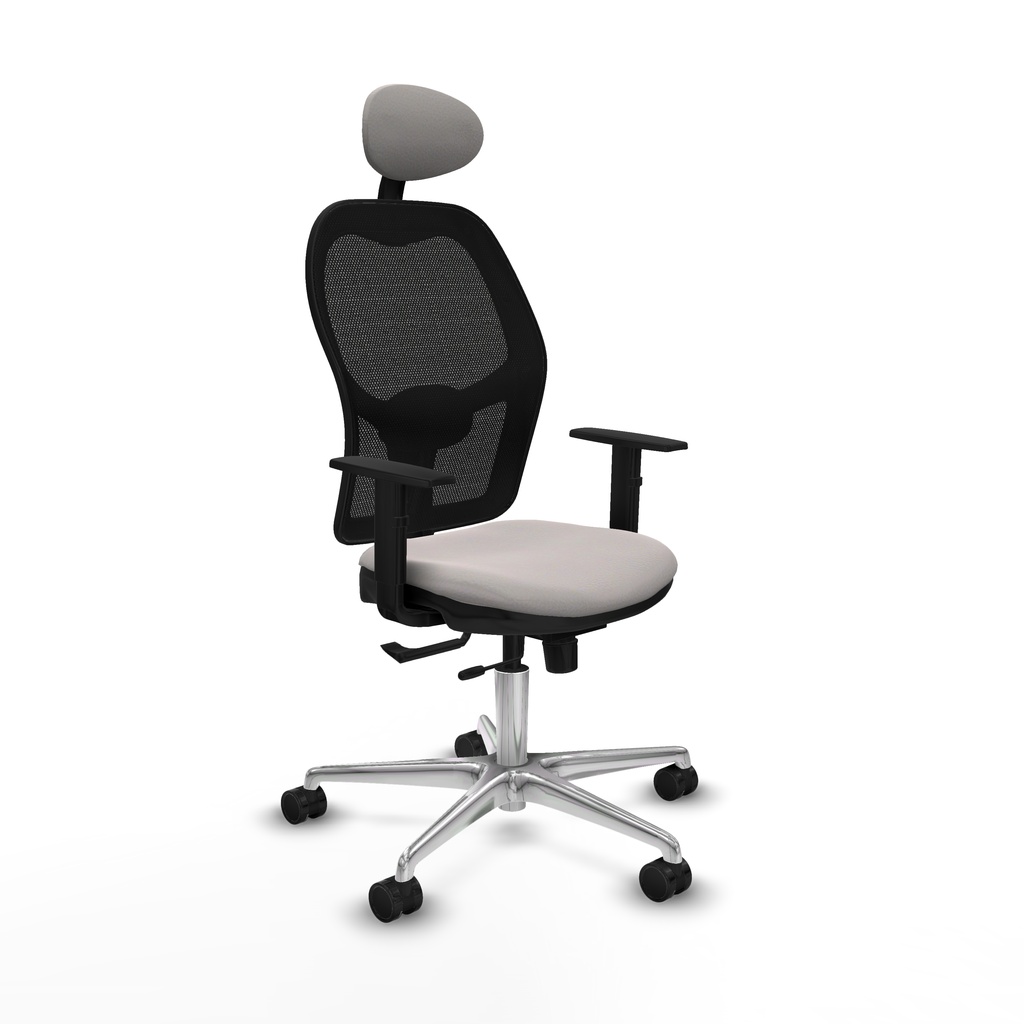 Jorquera traslack malla negra similpiel blanco brazos 1D base aluminio cabecero fijo ruedas 65mm nailon