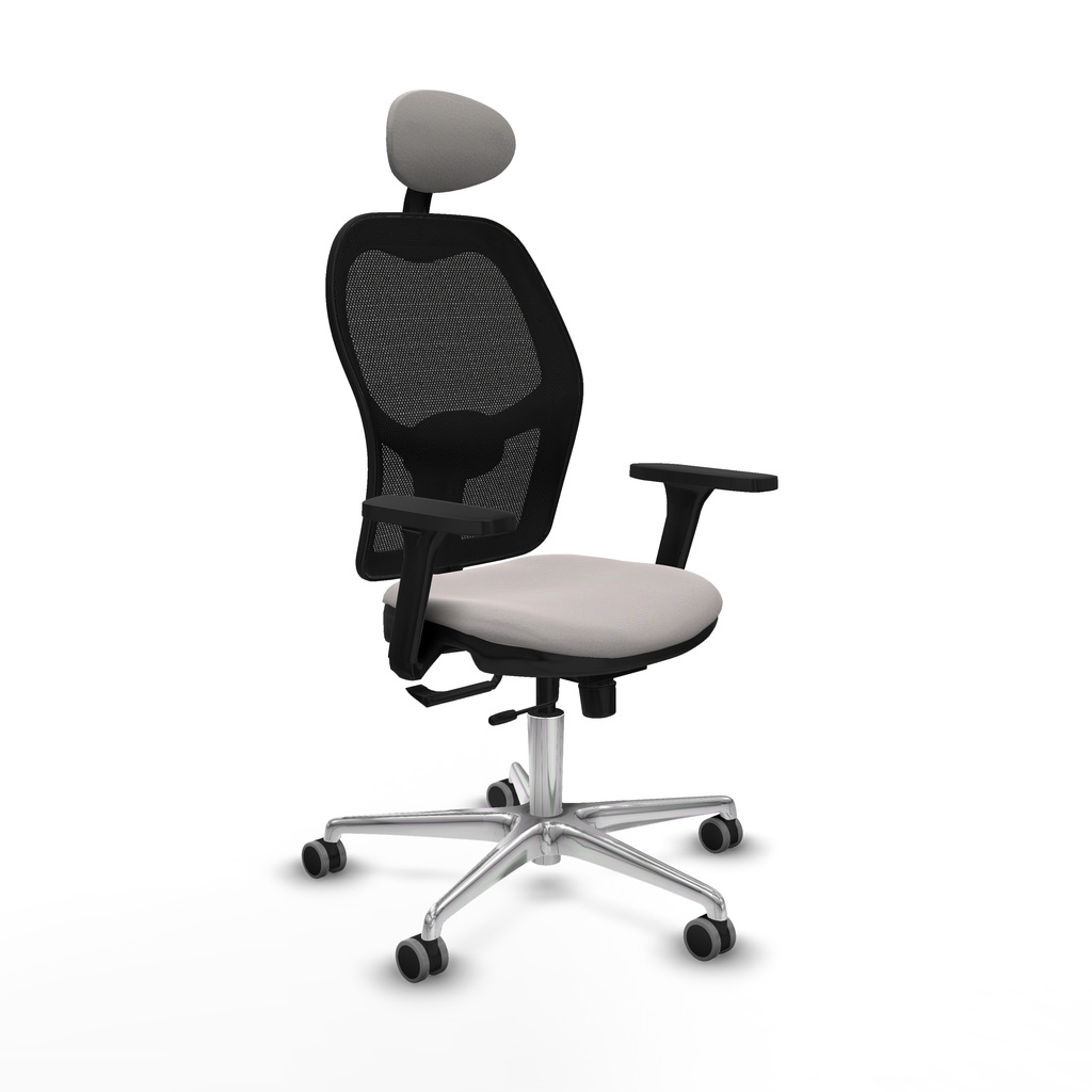 Jorquera traslack malla negra similpiel blanco brazos 3D base aluminio cabecero fijo ruedas 65mm engomada