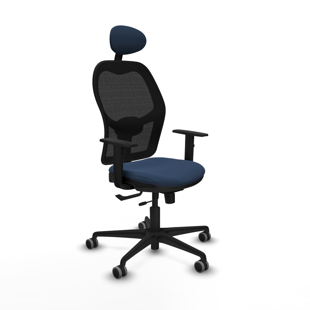 Jorquera traslack malla negra similpiel azul marino brazos 1D base nailon cabecero fijo ruedas 65mm engomada