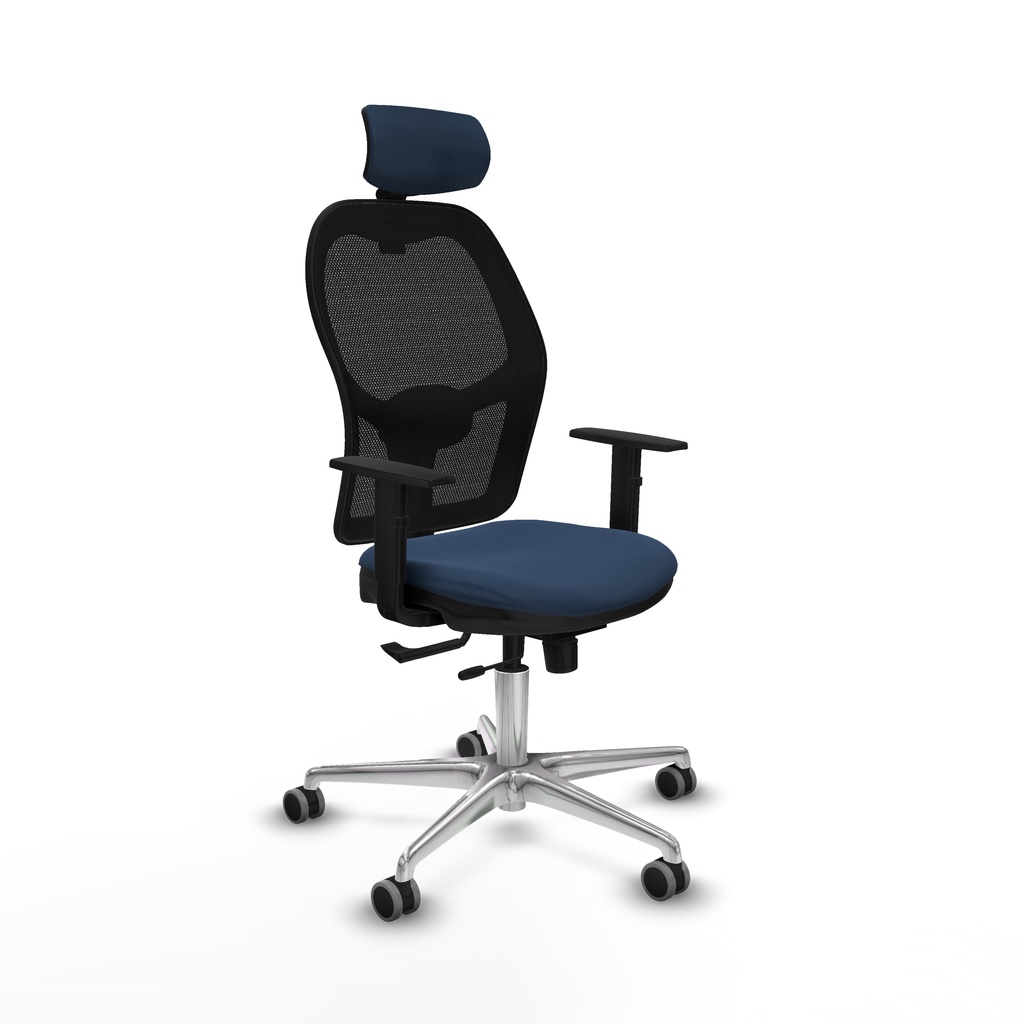 Jorquera traslack malla negra similpiel azul marino brazos 1D base aluminio cabecero 2D ruedas 65mm engomada