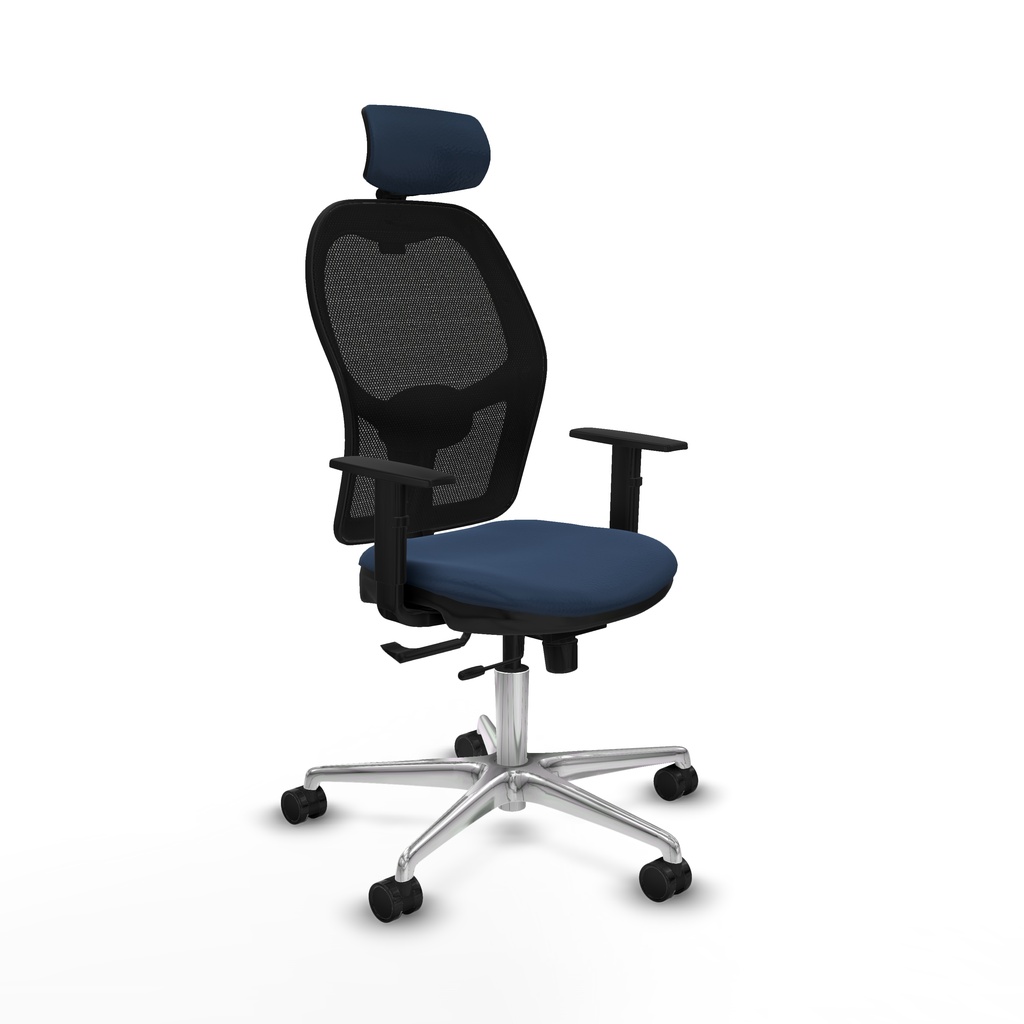 Jorquera traslack malla negra similpiel azul marino brazos 1D base aluminio cabecero 2D ruedas 65mm nailon