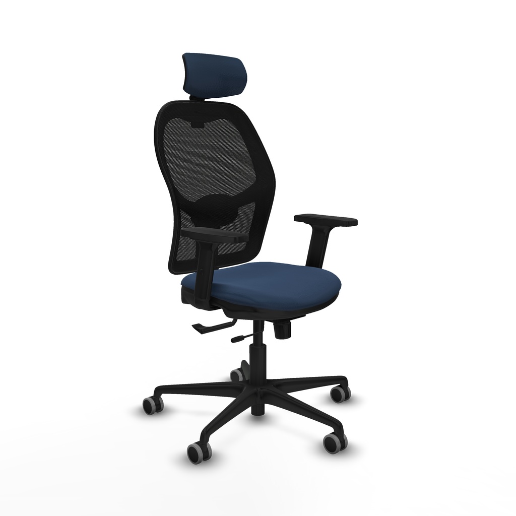 Jorquera traslack malla negra similpiel azul marino brazos 2D base nailon cabecero 2D ruedas 65mm engomada