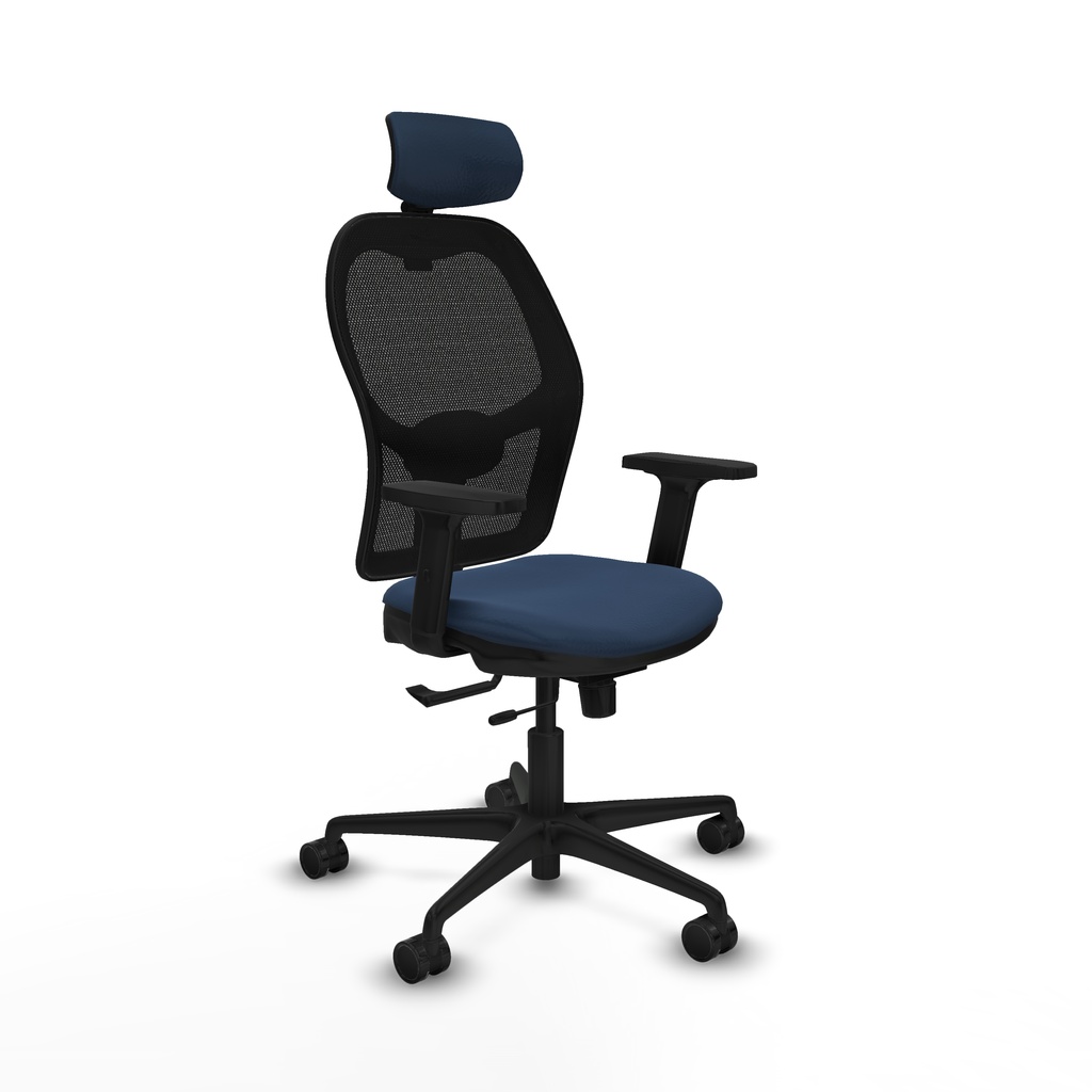 Jorquera traslack malla negra similpiel azul marino brazos 2D base nailon cabecero 2D ruedas 65mm nailon