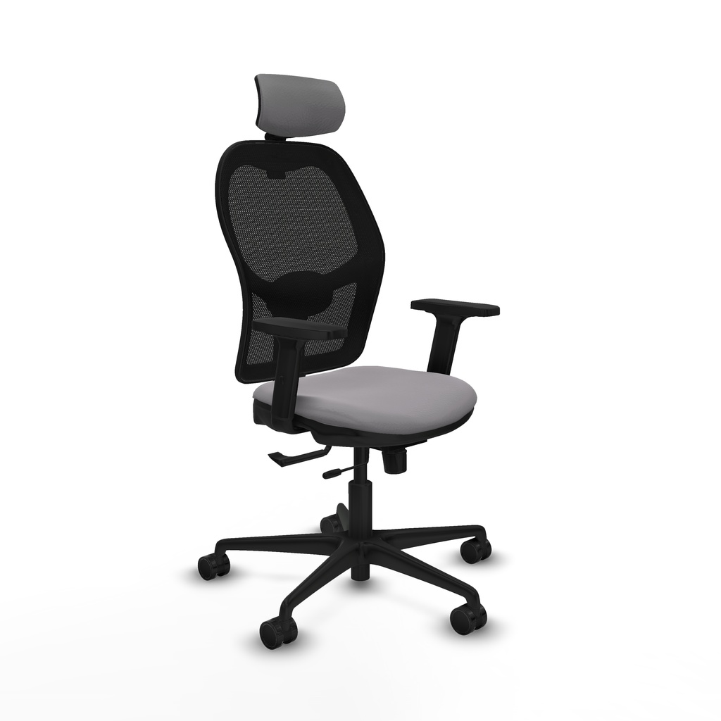 Jorquera traslack malla negra similpiel gris brazos 2D base nailon cabecero 2D ruedas 65mm nailon