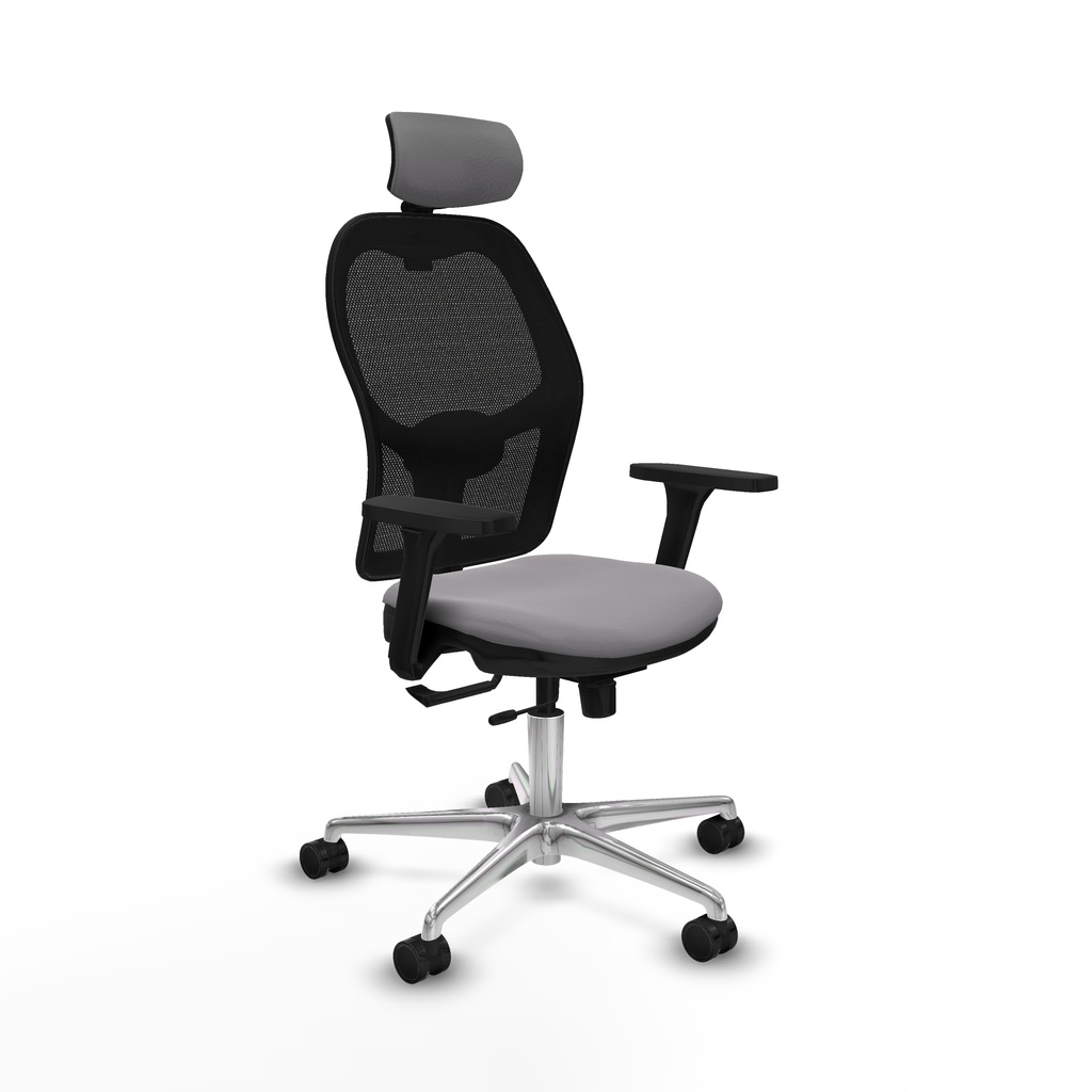 Jorquera traslack malla negra similpiel gris brazos 3D base aluminio cabecero 2D ruedas 65mm nailon