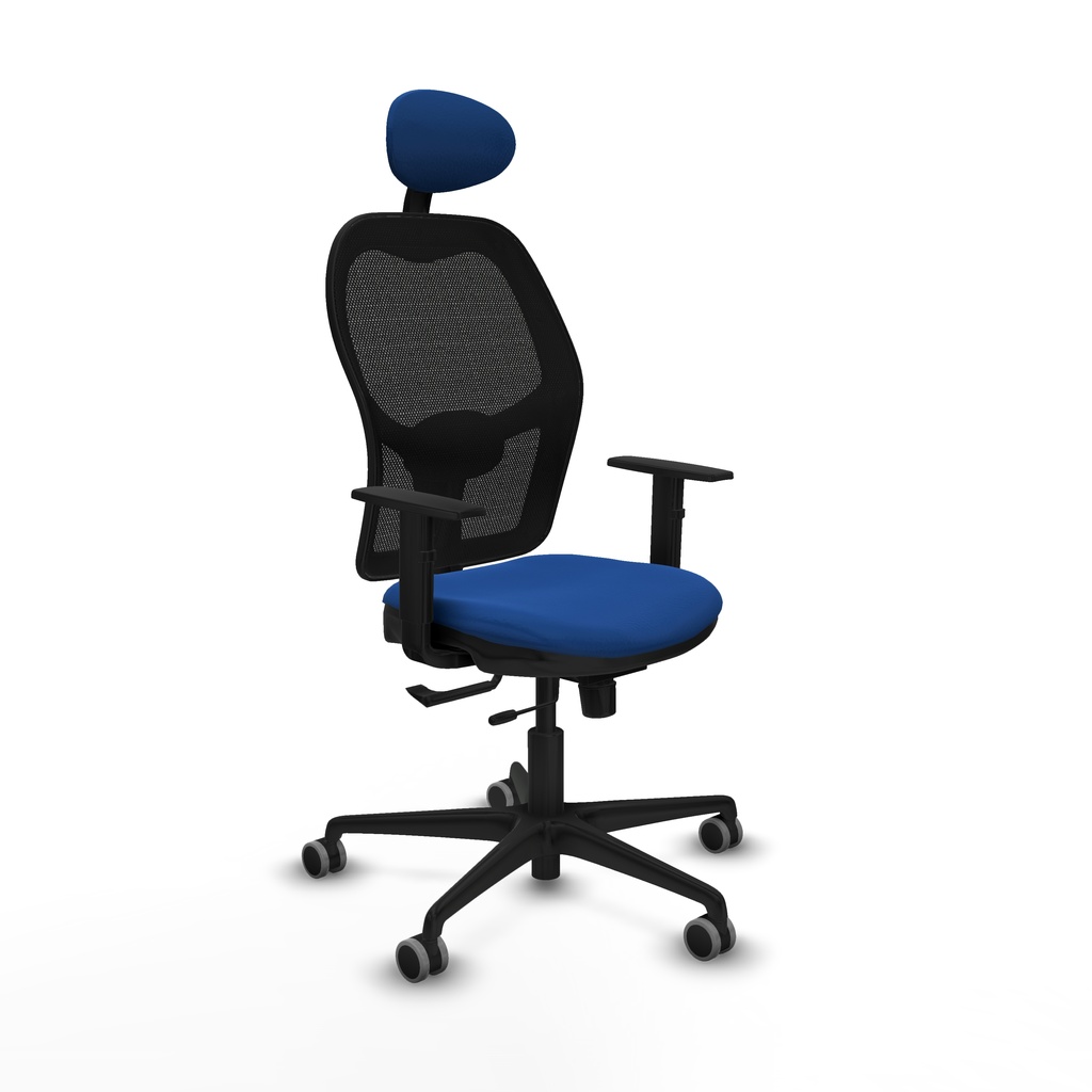 Jorquera traslack malla negra similpiel azul brazos 1D base nailon cabecero fijo ruedas 65mm engomada