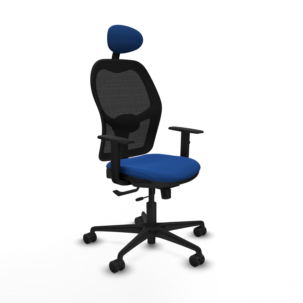 Jorquera traslack malla negra similpiel azul brazos 1D base nailon cabecero fijo ruedas 65mm nailon