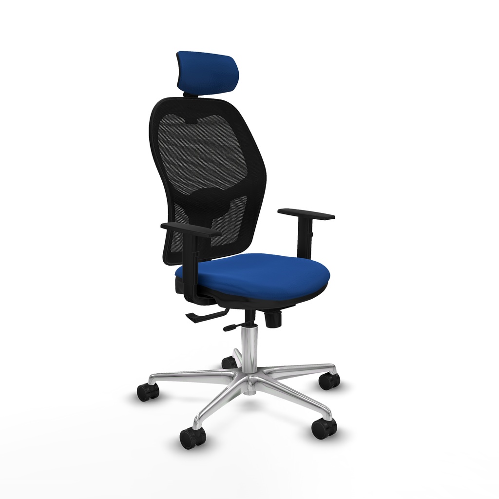 Jorquera traslack malla negra similpiel azul brazos 1D base aluminio cabecero 2D ruedas 65mm nailon