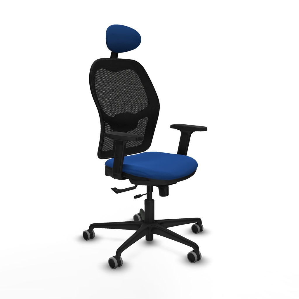Jorquera traslack malla negra similpiel azul brazos 2D base nailon cabecero fijo ruedas 65mm engomada