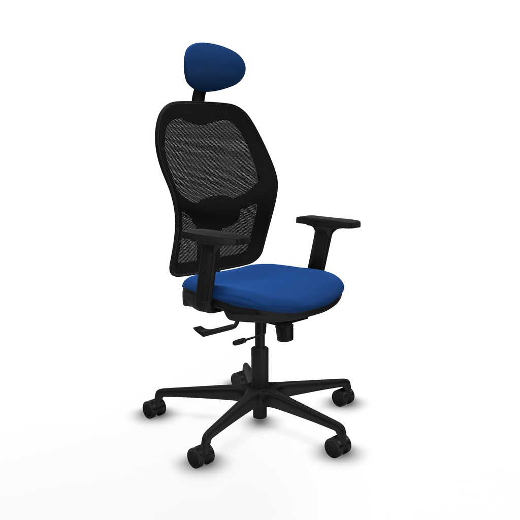 Jorquera traslack malla negra similpiel azul brazos 2D base nailon cabecero fijo ruedas 65mm nailon