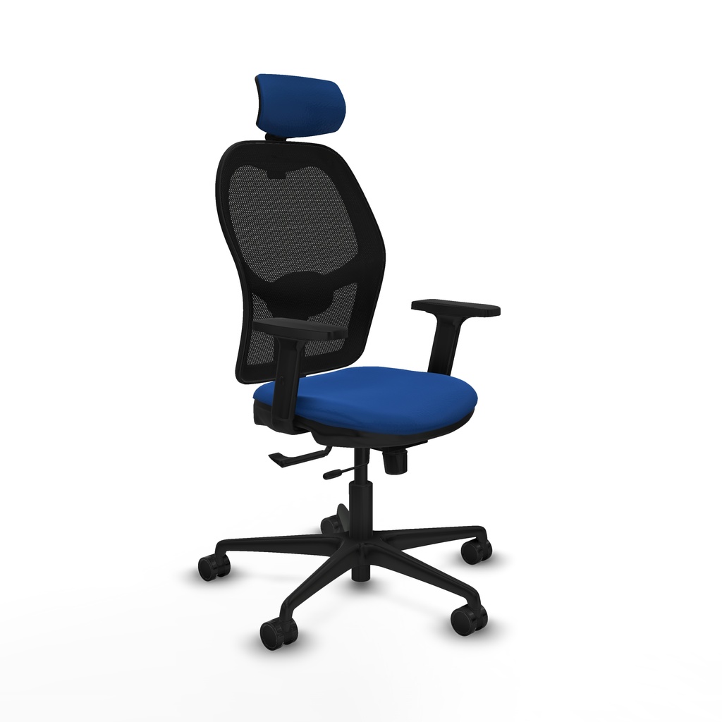 Jorquera traslack malla negra similpiel azul brazos 2D base nailon cabecero 2D ruedas 65mm nailon