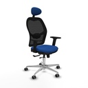 Jorquera traslack malla negra similpiel azul brazos 2D base aluminio cabecero fijo ruedas 65mm engomada