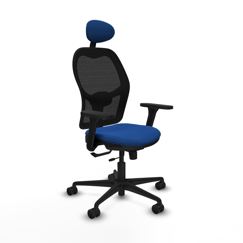 Jorquera traslack malla negra similpiel azul brazos 3D base nailon cabecero fijo ruedas 65mm nailon