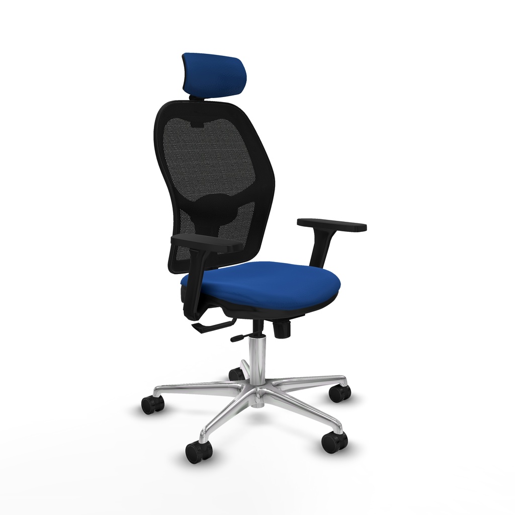 Jorquera traslack malla negra similpiel azul brazos 3D base aluminio cabecero 2D ruedas 65mm nailon