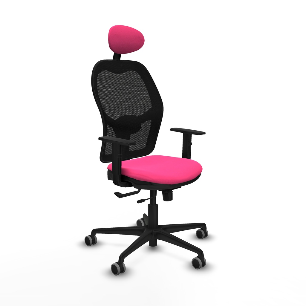 Jorquera traslack malla negra similpiel rosa brazos 1D base nailon cabecero fijo ruedas 65mm engomada