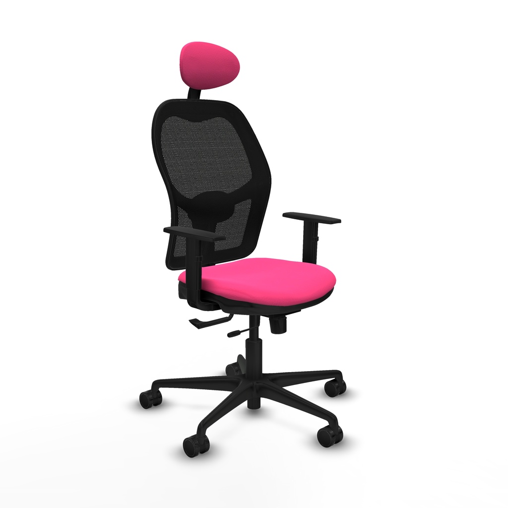 Jorquera traslack malla negra similpiel rosa brazos 1D base nailon cabecero fijo ruedas 65mm nailon