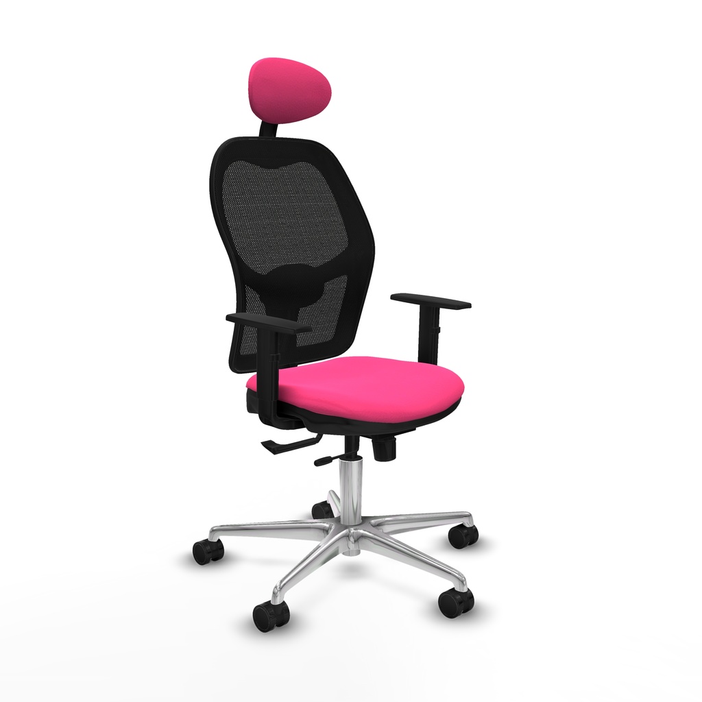 Jorquera traslack malla negra similpiel rosa brazos 1D base aluminio cabecero fijo ruedas 65mm nailon