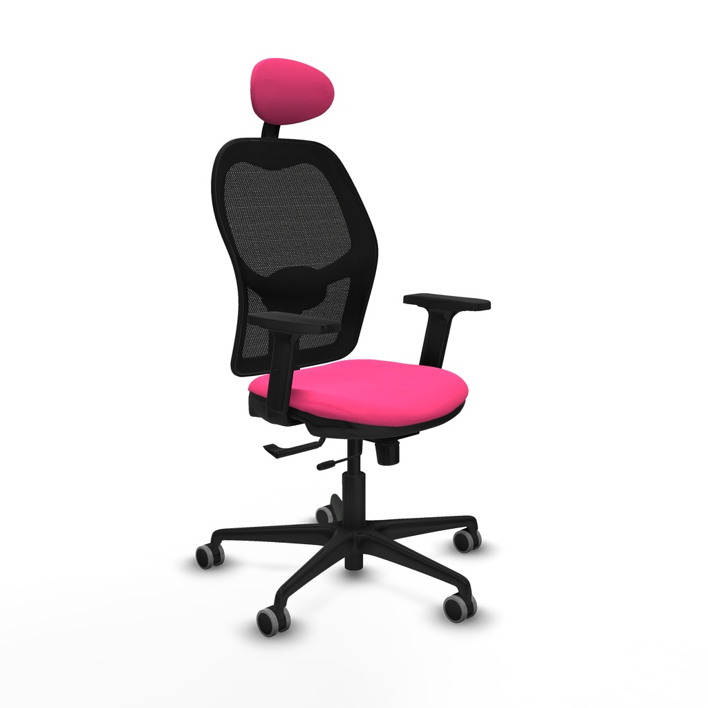 Jorquera traslack malla negra similpiel rosa brazos 2D base nailon cabecero fijo ruedas 65mm engomada