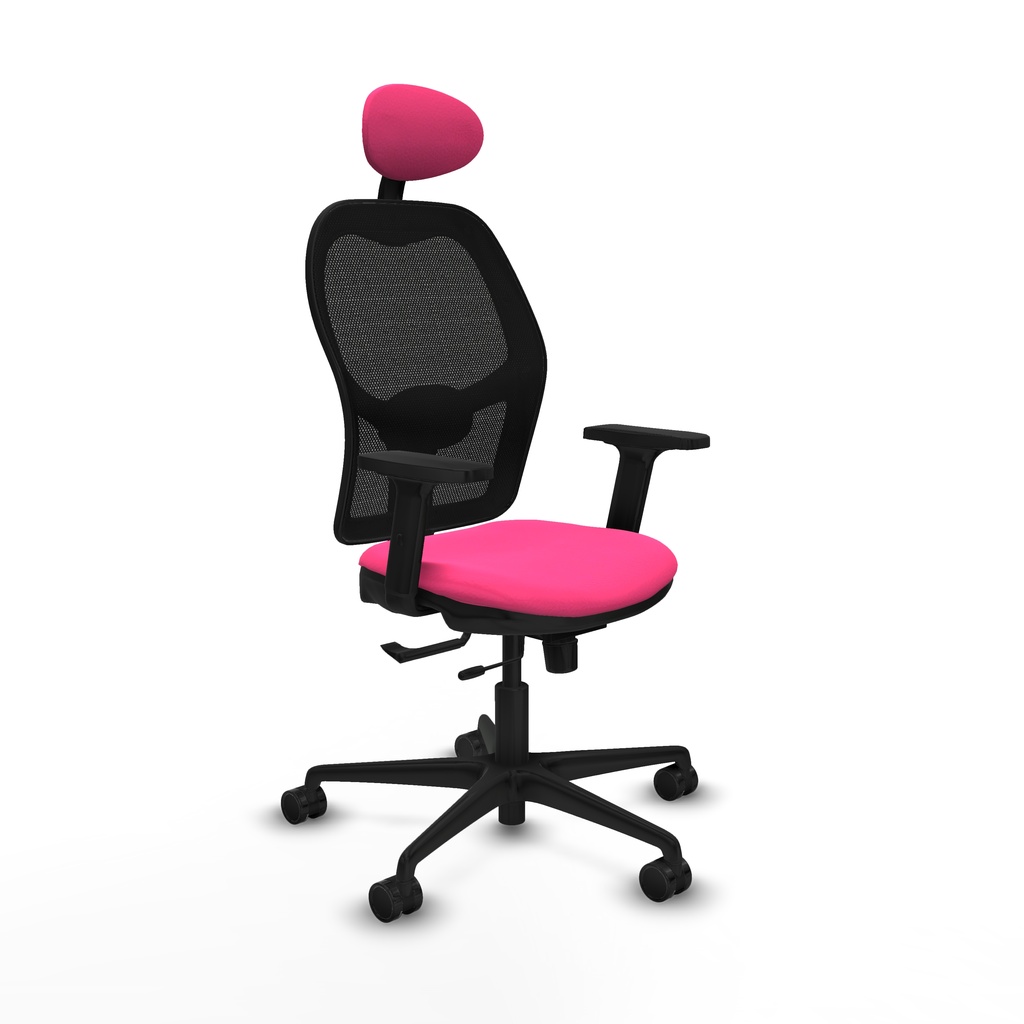 Jorquera traslack malla negra similpiel rosa brazos 2D base nailon cabecero fijo ruedas 65mm nailon