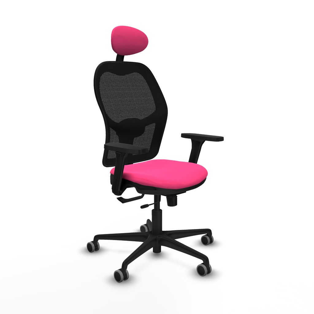 Jorquera traslack malla negra similpiel rosa brazos 3D base nailon cabecero fijo ruedas 65mm engomada