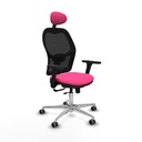 Jorquera traslack malla negra similpiel rosa brazos 3D base aluminio cabecero fijo ruedas 65mm engomada