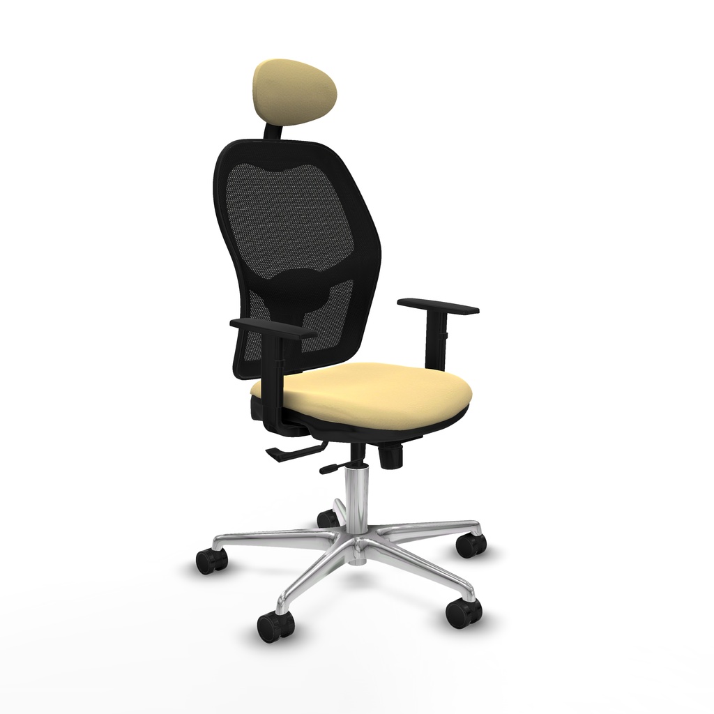 Jorquera traslack malla negra similpiel crema brazos 1D base aluminio cabecero fijo ruedas 65mm nailon